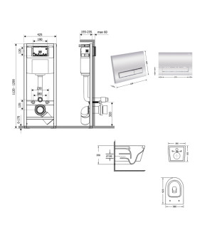 Готове рішення Qtap для ванної кімнати: підвісний унітаз Swan Ultra Quiet 520x360x320 + комплект інсталяції Nest 4 в 1 (лінійна клавіша Chrome) (SD00054324)