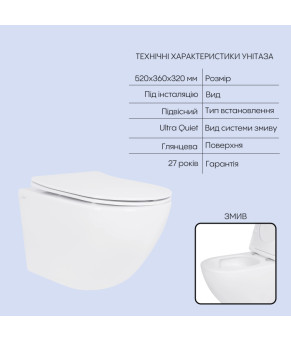 Готове рішення Qtap для ванної кімнати: підвісний унітаз Jay Ultra Quiet 520x360x320 + комплект інсталяції Nest 4 в 1 (кругла клавіша Chrome) (SD00054325)