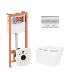 Готове рішення Qtap для ванної кімнати: підвісний унітаз Crow Ultra Quiet 520x360x290 + комплект інсталяції Nest 4 в 1 (кругла клавіша Chrome) (SD00054326)