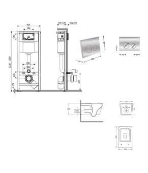 Готове рішення Qtap для ванної кімнати: підвісний унітаз Crow Ultra Quiet 520x360x290 + комплект інсталяції Nest 4 в 1 (кругла клавіша Chrome) (SD00054326)