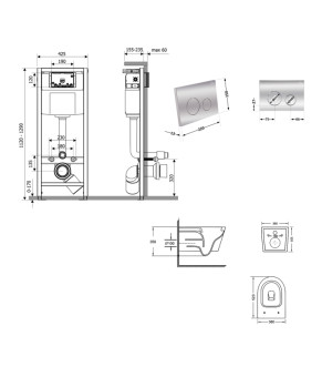 Готове рішення Qtap для ванної кімнати: підвісний унітаз Swan Ultra Quiet 520x360x320 + комплект інсталяції Nest 4 в 1 (кругла клавіша Chrome) (SD00054327)