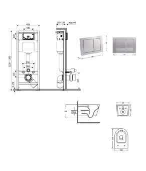 Готове рішення Qtap для ванної кімнати: підвісний унітаз Jay Ultra Quiet 520x360x320 + комплект інсталяції Nest 4 в 1 (квадратна клавіша Satin) (SD00054328)