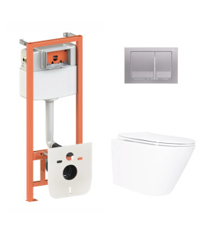 Готове рішення Qtap для ванної кімнати: підвісний унітаз Swan Ultra Quiet 520x360x320 + комплект інсталяції Nest 4 в 1 (квадратна клавіша Satin) (SD00054330)