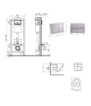 Готове рішення Qtap для ванної кімнати: підвісний унітаз Swan Ultra Quiet 520x360x320 + комплект інсталяції Nest 4 в 1 (квадратна клавіша Satin) (SD00054330)