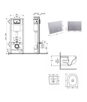 Готове рішення Qtap для ванної кімнати: підвісний унітаз Taurus Ultra Quiet 515×360×350 + комплект інсталяції Nest 4 в 1 (лінійна клавіша Satin) (SD00055991)