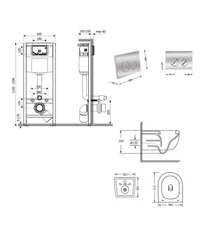 Готове рішення Qtap для ванної кімнати: підвісний унітаз Taurus Ultra Quiet 515×360×350 + комплект інсталяції Nest 4 в 1 (кругла клавіша Chrome) (SD00055996)