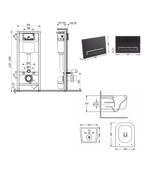 Готове рішення Qtap для ванної кімнати: підвісний унітаз Gemini Ultra Quiet 485×340×350  + комплект інсталяції Nest 4 в 1 (лінійна клавіша Matt Black) (SD00056007)
