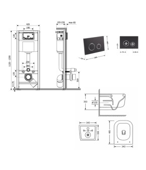 Готове рішення Qtap для ванної кімнати: підвісний унітаз Gemini Ultra Quiet 485×340×350 + комплект інсталяції Nest 4 в 1 (кругла клавіша Matt Black) (SD00056008)
