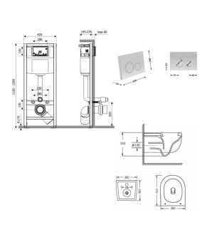 Готове рішення Qtap для ванної кімнати: підвісний унітаз Taurus Ultra Quiet 515×360×350 + комплект інсталяції Nest 4 в 1 (кругла клавіша Satin) (SD00055992)