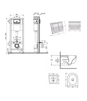 Готове рішення Qtap для ванної кімнати: підвісний унітаз Taurus Ultra Quiet 515×360×350 + комплект інсталяції Nest 4 в 1 (квадратна клавіша Chrome) (SD00055995)