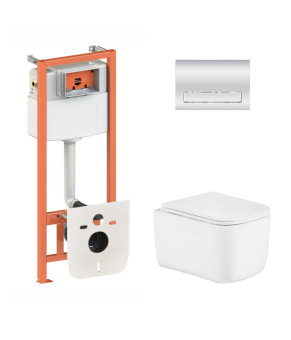 Готове рішення Qtap для ванної кімнати: підвісний унітаз Gemini Ultra Quiet 485×340×350 + комплект інсталяції Nest 4 в 1 (лінійна клавіша Chrome) (SD00056009)