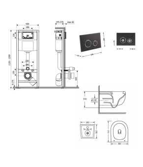 Готове рішення Qtap для ванної кімнати: підвісний унітаз Taurus Ultra Quiet 515×360×350 + комплект інсталяції Nest 4 в 1 (кругла клавіша Matt Black) (SD00055998)