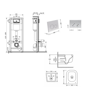 Готове рішення Qtap для ванної кімнати: підвісний унітаз Gemini Ultra Quiet 485×340×350 + комплект інсталяції Nest 4 в 1 (кругла клавіша Satin) (SD00056002)