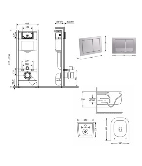 Готове рішення Qtap для ванної кімнати: підвісний унітаз Gemini Ultra Quiet 485×340×350 + комплект інсталяції Nest 4 в 1 (квадратна клавіша Satin) (SD00056004)