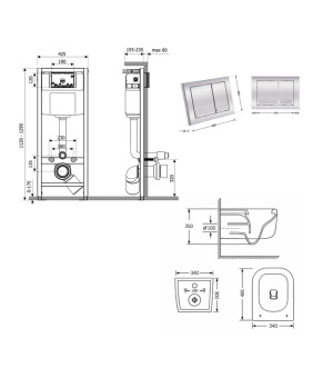 Готове рішення Qtap для ванної кімнати: підвісний унітаз Gemini Ultra Quiet 485×340×350 + комплект інсталяції Nest 4 в 1 (квадратна клавіша Chrome) (SD00056005)