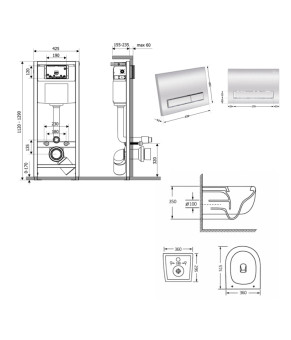 Готове рішення Qtap для ванної кімнати: підвісний унітаз Taurus Ultra Quiet 515×360×350 + комплект інсталяції Nest 4 в 1 (лінійна клавіша Chrome) (SD00055999)