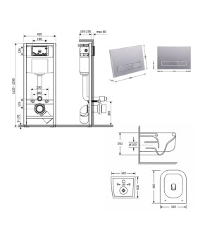 Готове рішення Qtap для ванної кімнати: підвісний унітаз Gemini Ultra Quiet 485×340×350 + комплект інсталяції Nest 4 в 1 (лінійна клавіша Satin) (SD00056001)