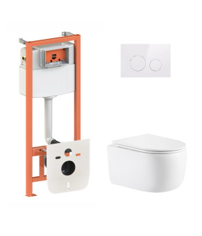 Готове рішення Qtap для ванної кімнати: підвісний унітаз Taurus Ultra Quiet 515×360×350 + комплект інсталяції Nest 4 в 1 (кругла клавіша White) (SD00055990)