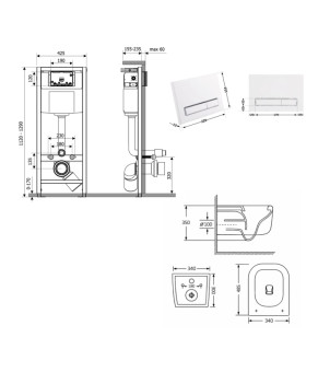 Готове рішення Qtap для ванної кімнати: підвісний унітаз Gemini Ultra Quiet 485×340×350 + комплект інсталяції Nest 4 в 1 (лінійна клавіша White) (SD00056003)