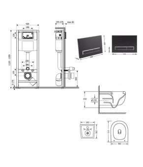 Готове рішення Qtap для ванної кімнати: підвісний унітаз Taurus Ultra Quiet 515×360×350  + комплект інсталяції Nest 4 в 1 (лінійна клавіша Matt Black) (SD00055997)