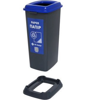 Корзина для сортировки мусора Eformetal 70 л. (БУМАГА), серый пластик с синей крышкой RBP70