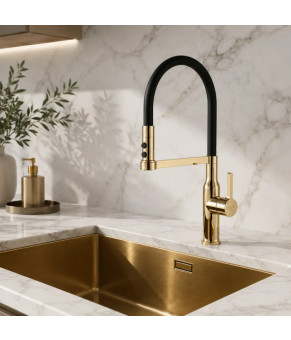 Смеситель для кухни с гибким изливом Plleno Lazio PVD ST4313BLK (золотой)