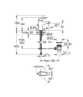 Змішувач для раковини Grohe Start Flow S-Size 23809000 з донним клапаном