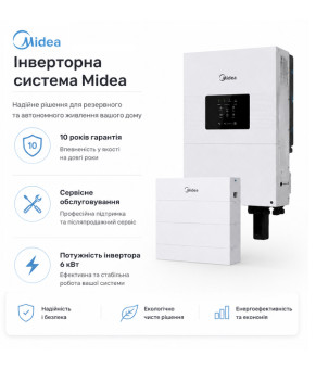 Комплект резервного питания Midea 6kW + 100Ah 5.12 kW, (MEI2-HS6L 6kW + MEB2-B5L-RA 48V 100Ah 5.12 kW)