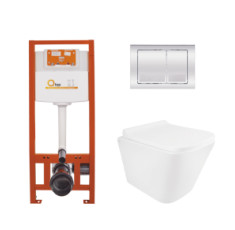 купити недорого Комплект Qtap Tern Ultra Quiet: подвесной унитаз 490x365x325 + инсталляция Nest 4 в 1 (квадратная клавиша Chrome) SD00051280