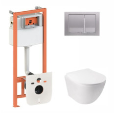 купити недорого Комплект Qtap Jay + Nest 4 в 1 (Satin) подвесной унитаз с инсталляцией SD00051259