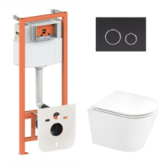 купити недорого Комплект Qtap Scorpio/Nest 4 в 1: Подвесной унитаз + Инсталляция + Клавиша Matt Black (SD00051288)