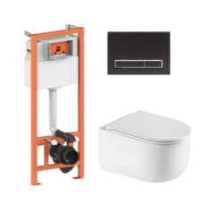 купити недорого Комплект Qtap: подвесной унитаз Taurus Ultra Quiet + инсталляция Nest (Matt Black) SD00052277