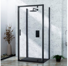 купить недорого Душова кабіна пристінна DUSEL A-518B 90х100х195 розпашна, профіль чорний, скло прозоре