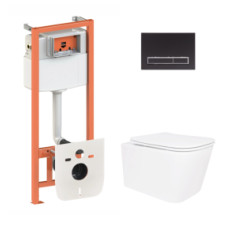 купити недорого Готове рішення Qtap для ванної кімнати: підвісний унітаз Crow Ultra Quiet 520x360x290 + комплект інсталяції Nest 4 в 1 (лінійна клавіша Matt Black) (SD00054320)