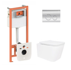 купити недорого Готове рішення Qtap для ванної кімнати: підвісний унітаз Crow Ultra Quiet 520x360x290 + комплект інсталяції Nest 4 в 1 (кругла клавіша Chrome) (SD00054326)