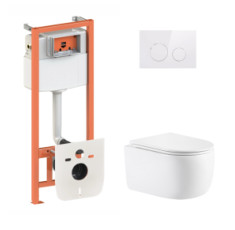 купити недорого Готове рішення Qtap для ванної кімнати: підвісний унітаз Taurus Ultra Quiet 515×360×350 + комплект інсталяції Nest 4 в 1 (кругла клавіша White) (SD00055990)