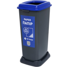 Корзина для сортировки мусора Eformetal 70 л. (БУМАГА), серый пластик с синей крышкой RBP70