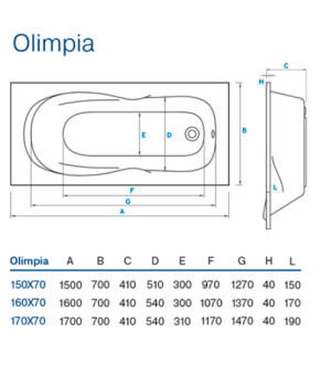 Ванна Koller Pool Olimpia 170x70 (63173) с сифоном и ножками