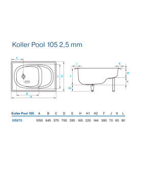 Ванна Koller Pool 105x70E с сиденьем (B05E2200E)
