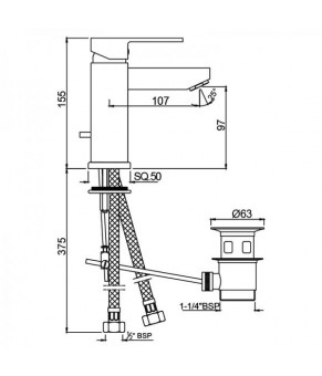Смеситель Kubix F с гидрозатвором Jaquar (KUB-CHR-35052FB)