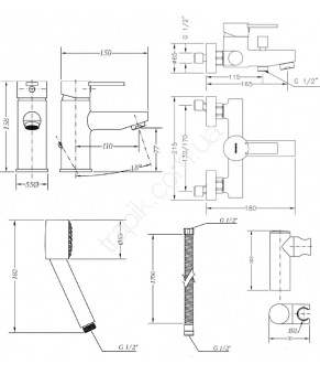 Набор смесителей для ванны GENEBRE Tau2 03TA2-bath