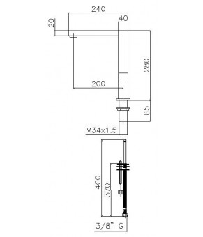 Змішувач для кухні, квадратний GENEBRE INOX (65208 18 60 66)