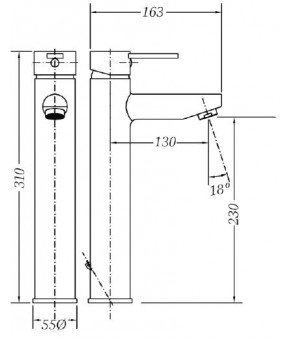 Смеситель для раковины GENEBRE Tau2 (65136 29 45 66)