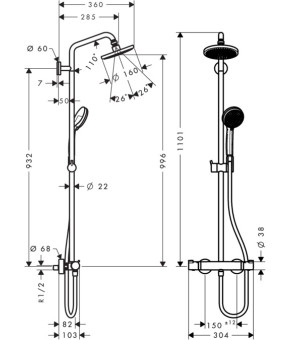 Душевая система Hansgrohe Croma 160 Showerpipe 27135000