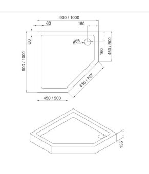 Душевой поддон Dusel D402 90х90х13,5 740290