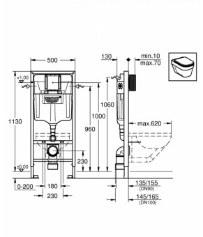 Инсталляция GROHE Rapid SL 38772001   подвесной унитаз GROHE Solido Perfect c сиденьем Soft Close (39186000)