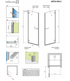 Душевые двери Radaway Arta DWJ I 70 386070-03-01