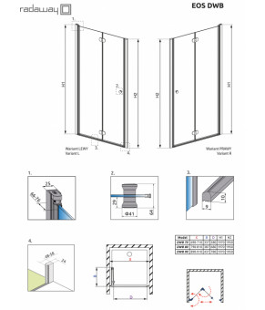 Душевые двери Radaway Eos DWB 37803-01-01N