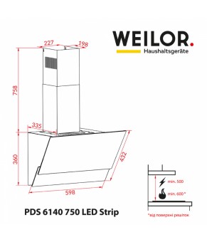 Вытяжка наклонная Weilor PDS 6140 BL 750 LED strip