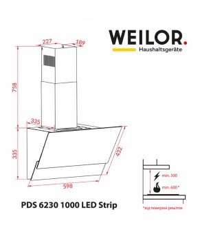 Вытяжка наклонная Weilor PDS 6230 WH 1000 LED strip